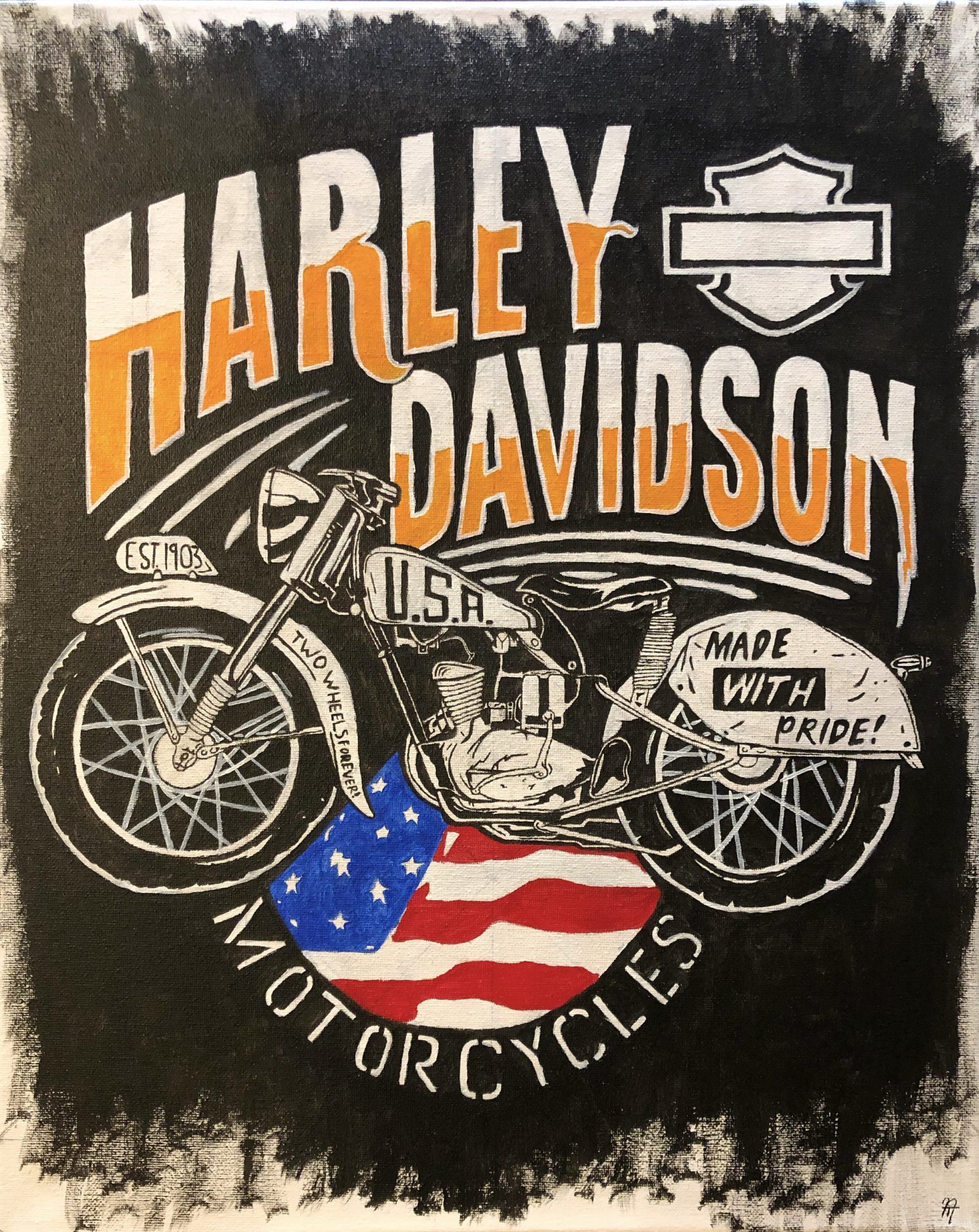 Harley Davidson logo and motorcycle painting